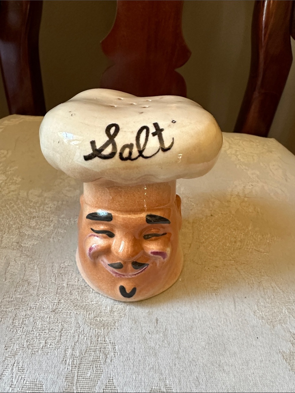 MCM large figural friendly chef salt shaker from the 1930-40s